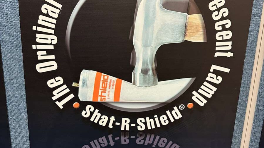 Print marketing material showcasing Shat-R-Shield's shatterproof lamps.